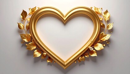 Elegant Golden Heart Frame with Lush Golden Leaves.