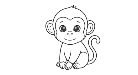 Obraz premium Adorable cartoon monkey outline illustration for coloring activities