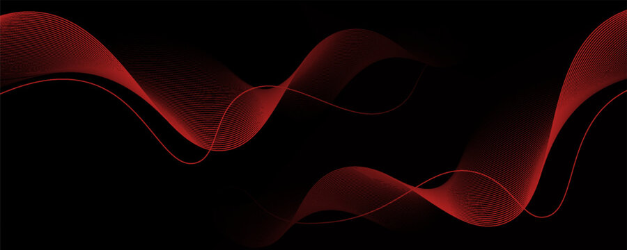 Red dotted wave pattern background. Red black flowing particles concept. Tech halftone curved lines wallpaper for science banner, technology poster, presentation, booklet, flyer. Vector illustration