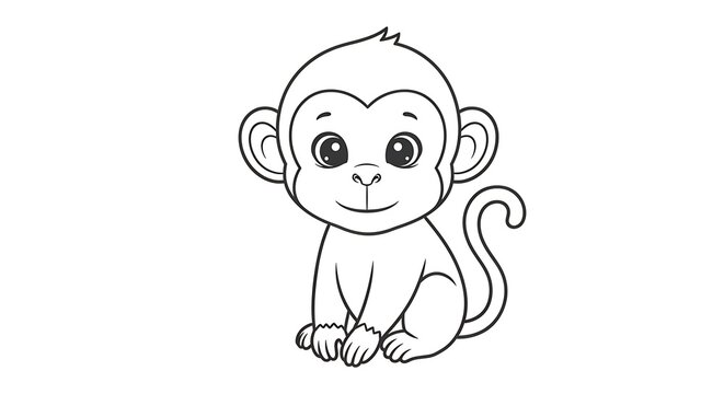 Adorable cartoon monkey outline illustration for coloring activities