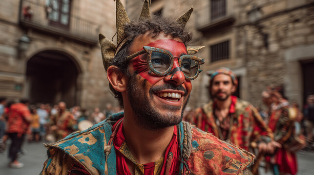 La Tamborrada Festival, Smiling participant in traditional costume celebrating La Tamborrada street festival in San Sebasti&aacute;n