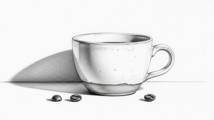 Pencil Drawing of Coffee Cup and Beans