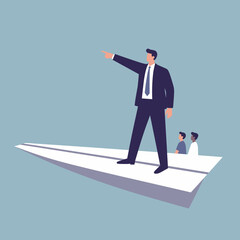 Business Leader Guiding Team on a Paper Airplane Journey
