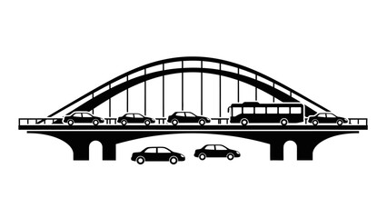 City bridge with traffic silhouette icon isolated on white background.