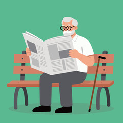 Elderly Man Reading Newspaper on a Park Bench