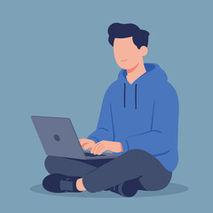 Focused Man Using Laptop While Sitting