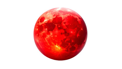 A mesmerizing, radiant orb of deep crimson glows against a stark black backdrop. Its surface is textured with fiery hues and light
