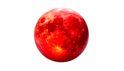 A mesmerizing, radiant orb of deep crimson glows against a stark black backdrop. Its surface is textured with fiery hues and light