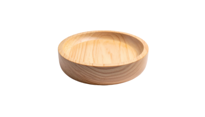 A medium shot showcases a circular, wooden bowl on a black background, with visible grain and natural coloration. The bowl is empty