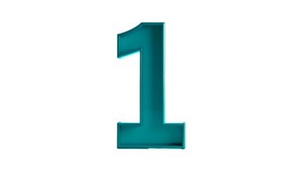A numeral "1" rendered in a glossy teal finish with a subtle light gradient against a solid black background