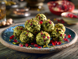 Healthy food_creamy cheese balls with pomegranate.