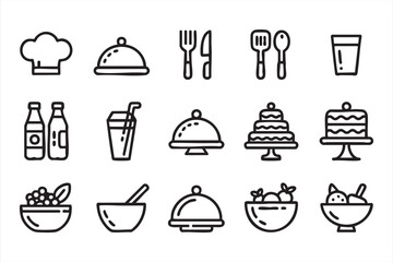 Kitchen and Dining Line Icons for Food Apps, Catering Platforms, and UI Design
