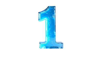 A translucent, blue, three-dimensional numeral "1" floats against a stark black background, illuminated to evoke an icy appearance