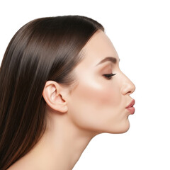 Fototapeta premium Woman Sending Kiss Side Profile Isolated Black