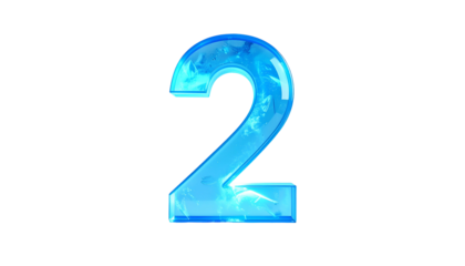 A translucent, icy-blue numeral "2" with inner light. The number glows against a stark black background