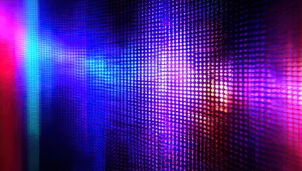 Abstract digital display with vibrant blue, purple, and pink light patterns