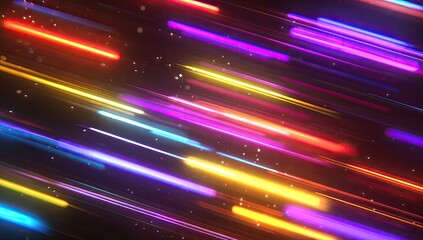Streaks of vibrant neon light streak diagonally across a dark, speckled background