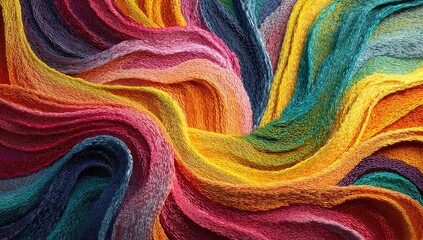 Vibrant, flowing threads create an abstract, textured tapestry of color