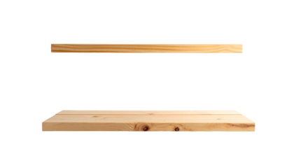 Image features two parallel, unadorned wooden planks, one above the other, isolated against a solid black backdrop