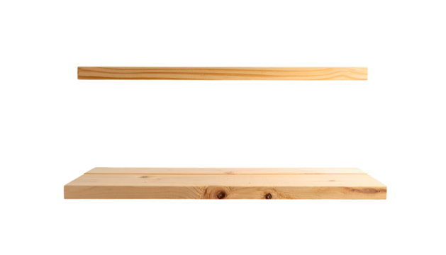Image features two parallel, unadorned wooden planks, one above the other, isolated against a solid black backdrop - Powered by Adobe