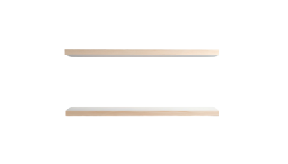 Two rectangular horizontal wood elements, one above the other, against a stark black background. Simple, clean, minimal aesthetic