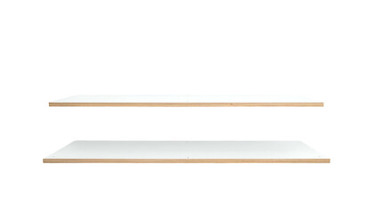 Two rectangular shelves, one above the other, isolated against a solid black background. The top shelf appears slightly closer to the viewer