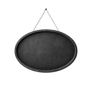 Hanging oval chalkboard with chain, black background