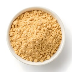 Roasted Chickpea Powder Golden Nutty Blend on Pure White Background Highlighting Toasted Aroma Organic Texture Protein Rich Warmth and Wholesome Simplicity in Bright Minimal Studio Still Life