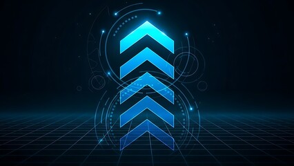 Glowing blue arrows pointing upwards in futuristic digital background