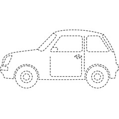 Dotted compact car line art ideal for school projects, activity sheets, and whimsical children&rsquo;s design templates.