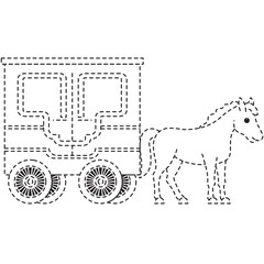 Wagon with horse line art ideal for rustic themes, birthday cards, and nostalgic children&rsquo;s design projects.