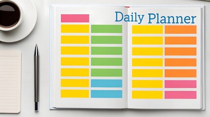 Daily planner organization tool with colorful sticky notes