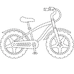 Dotted bicycle line art suitable for tracing sheets, scrapbooks, and playful children&rsquo;s activity worksheets.