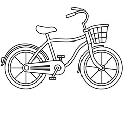 Bicycle with basket line art perfect for kids coloring books, outdoor themes, and playful educational designs.