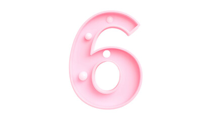 A 3D rendered, light pink numeral "6" with subtle shadow and highlights, isolated against a black background