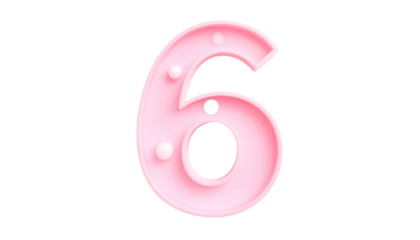 A 3D rendered, light pink numeral "6" with subtle shadow and highlights, isolated against a black background