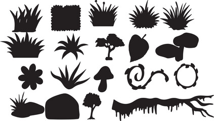 Collection of various plant and fungi silhouettes © Roman