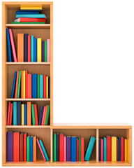 Letter L, alphabet in the form of shelves with books, transparent background
