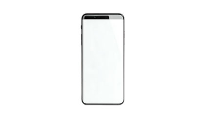 A modern smartphone isolated on black, its screen glowing brightly. The device features a minimalist design with a clean, reflective surface