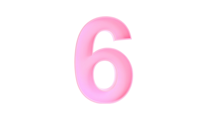 A numeral "6" rendered in a soft, gradient pink, with a slight 3D effect. The number is set against a stark black backdrop