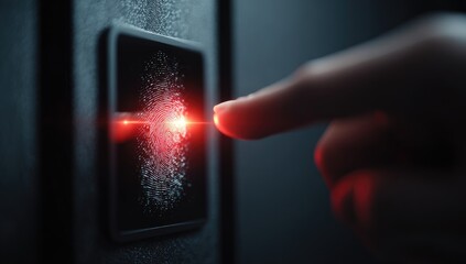 Fingerprint scan activates red light on a dark security device