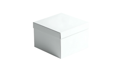 A simple, isolated, white, square box with a lid. It is on a pure black background. The clean, modern look is striking