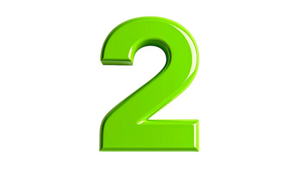 Fototapeta premium A vibrant, glossy, green number two against a stark black background. The numeral is 3D rendered with highlights