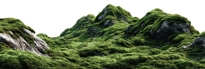 Green moss covered rocky hills and mounds landscape