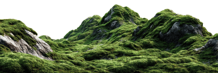 Green moss covered rocky hills and mounds landscape
