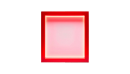 A vibrant square frame glows with a red, neon-like border against a stark black backdrop. The inner space emits soft, diffused light