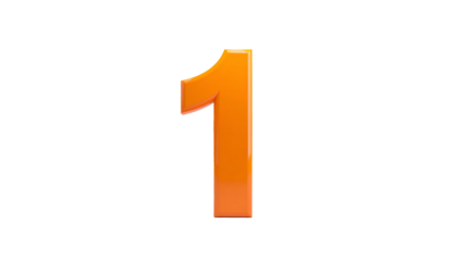 An isolated, glossy orange number one against a pure black background. The digit has a three-dimensional look