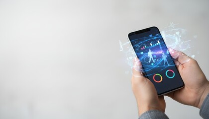 A person holding a smartphone displaying colorful graphics, suggesting digital interaction and technology.