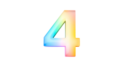 Digit "4" in vibrant rainbow hues against a black background. The stylized number has a soft glow with subtle gradients and a crisp outline