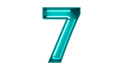 Illuminated turquoise number seven against a solid black background, showcasing bright neon style and modern design